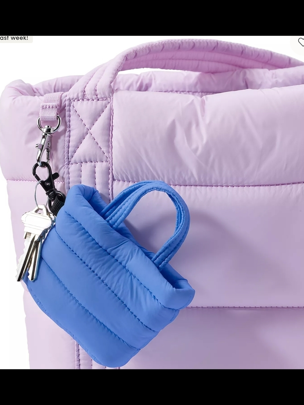 Lands' End Puffy Quilted Micro Wanderweight Tote in Bright Blue  Keychain